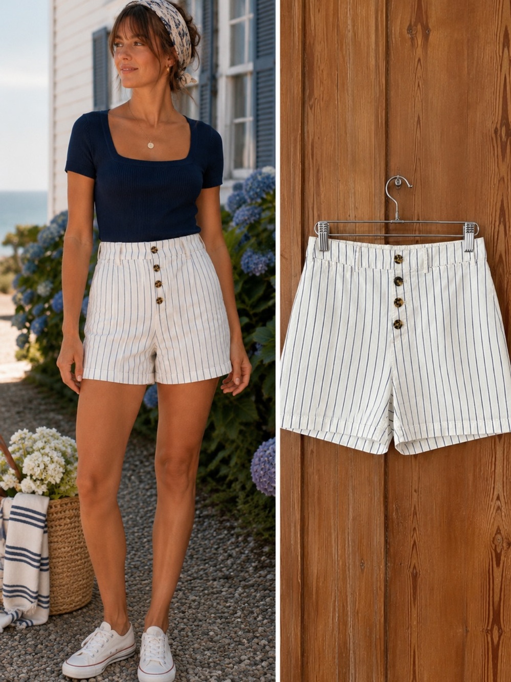 Old Navy High Rise Railroad Stripe Twill Button Fly Shorts Sz 12 💕🎀